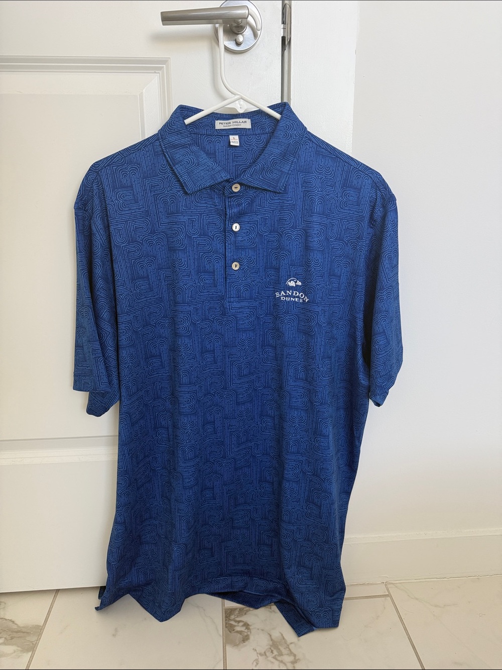 Bandon Dunes Peter Millar Blue Short-Sleeve Polo with Subtle Geometric Print